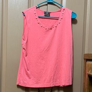 Sag Harbor Coral Tank Top with Embellished Neckline